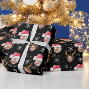 2 Foto Collage Kerstman en Rendier Cadeaupapier