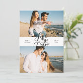 2 foto collage Moderne Script Save the Date Kaart (Staand voorkant)