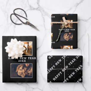 2 Foto Collage Zwart Gelukkig Nieuwjaar Inpakpapier Vel