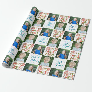 2 Foto Custom Laat het Sneeuw Vrolijk Kerstmis Cadeaupapier