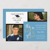 2 FOTO EN KIES KLEUR Wit Blauw Afstuderen Kaart (Voorkant / Achterkant)