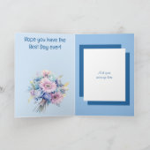 2 foto Gerbera blauwe verjaardag Kaart (Binnen)