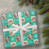 2 Foto: Green Blue Merry kerstsnowflakes Cadeaupapier