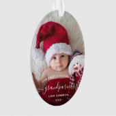 2-Foto Grootouders Eerste Kerstmis Witte Script Ornament (voorkant)