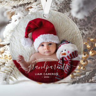 2-Foto Grootouders Eerste Kerstmis Witte Script Ornament