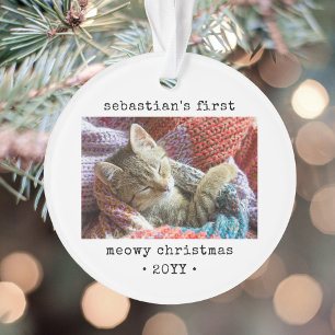 2 Foto Kitten's eerste Meowy Kerstmis Elk tekstpak Ornament