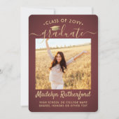 2 Foto Klas Jaar Bordeaux Goud Schrift Graduatie Aankondiging (Voorkant)