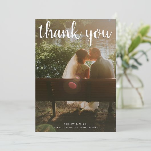 2 foto kleur + zwart & wit bruiloft dank u bedankkaart (Staand voorkant)