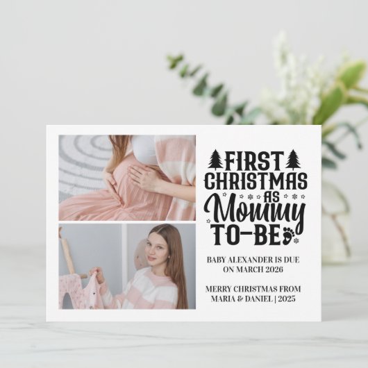 2 Foto Mama wordt kerstzwangerschap Feestdagenkaart (Staand voorkant)