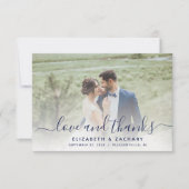 2-Foto marineblauw handschrift bruiloft Bedankkaart (Voorkant)