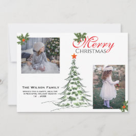 2 Foto Merry Christmas & Groene Takken Feestdagenkaart