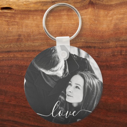 2 Foto met dubbelzijdige ronde Sjabloon Love Metal Sleutelhanger (Achterkant)