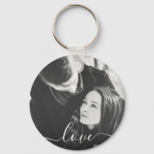 2 Foto met dubbelzijdige ronde Sjabloon Love Metal Sleutelhanger (Achterkant)