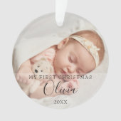 2 Foto Mijn Eerste Kerst Baby Naam Script Ornament (voorkant)