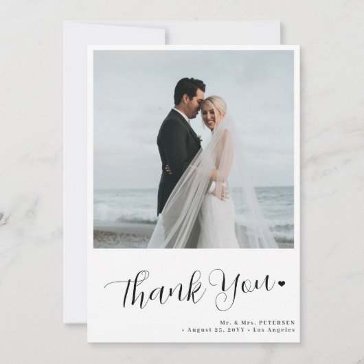 2 foto minimalistische kalligrafie script bruiloft bedankkaart (Voorkant)