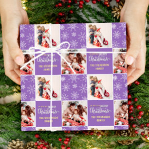 2 Foto Modern Eenvoudig Vrolijk Kerstfeest Paarse Cadeaupapier