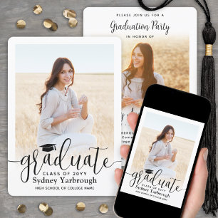 2 Foto Modern Elegant Script Graduparty Kaart