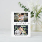 2 Foto Modern Minimalist Ink Script Save the Date Briefkaart (Staand voorkant)