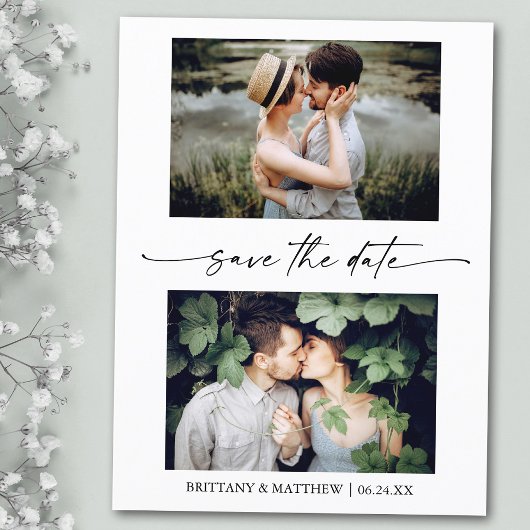 2 Foto Modern Minimalist Ink Script Save the Date Briefkaart
