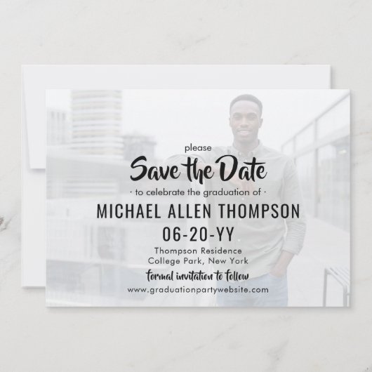 2 Foto Modern Script Afstuderen Save the Date Kaart (Achterkant)