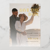 2 Foto Modern Wedding Save the Date Folie Uitnodiging (Voorkant)