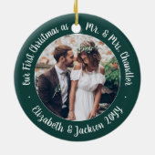 2 Foto: Mr & Mrs. 1st kerstscript Green White Keramisch Ornament (Achterkant)