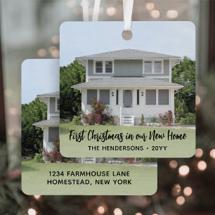 2 Foto Nieuw adres Eerste Pasen Zwart Manuscript Metalen Ornament