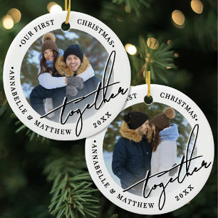 2 Foto Ons Eerste Kerstfeest Samen Foto Keramisch Ornament