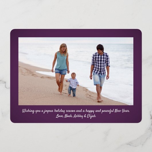 2 Foto Paarse Modern Joy-kerstversiering Folie Feestdagenkaart (Achterkant)