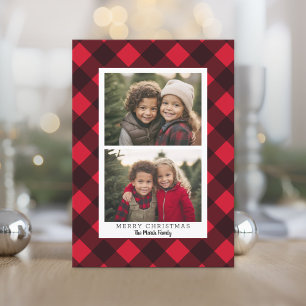 2 Foto Red Black Buffalo plaid - Merry Kerstmis Feestdagenkaart