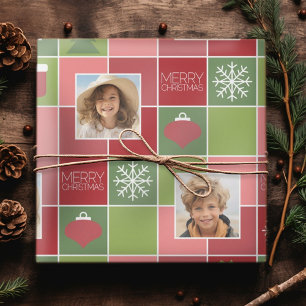 2 Foto Red Green Color Block Merry Kerstry Cadeaupapier