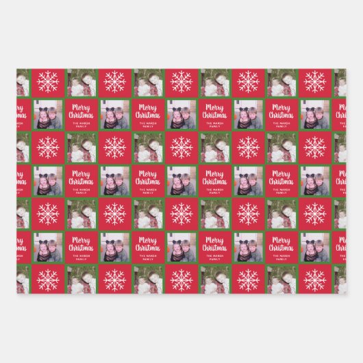 2 Foto: Red Green Merry kerstsnowflakes Inpakpapier Vel (Voorkant 2)