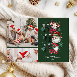2 Foto Retro Gingham Santa & Friends Kerstmis Feestdagenkaart