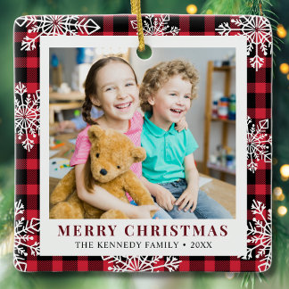 2 Foto Rode Rut Sneeuwvlokken Prettig Kerstfeest Keramisch Ornament