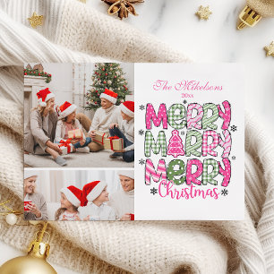 2 Foto Roze Groen Prettig Kerstfeest Vakantie Feestdagenkaart