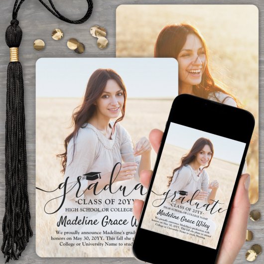 2 Foto Simple Overlay Black Script Afstuderen Aankondiging