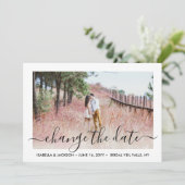 2 Foto Simple Script Weddenschap Postpone | Wijzig Save The Date (Staand voorkant)
