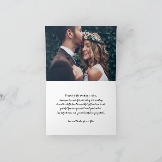 2 Foto Stijlvol modern script gevouwen bruiloft Bedankkaart (Binnen)