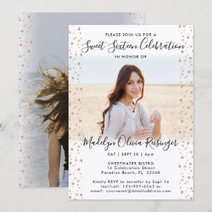 2 Foto Sweet 16 Moderne Roze Roze Glitter Kaart