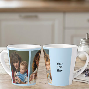 2 foto tekst toevoegen wit blauw latte mok