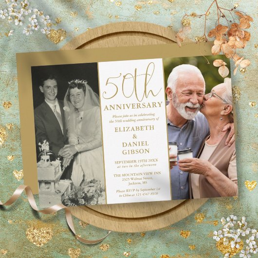 2 foto toen en nu 50ste bruiloft Jubileum Kaart