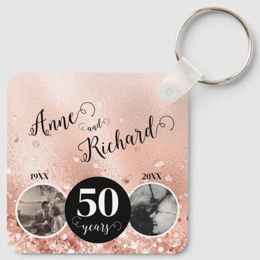 2 Foto Toen en Nu ELK JAAR Bruiloft Jubileum Sleutelhanger (Achterkant)