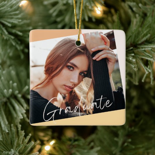 2 Foto Trendy Modern Natural Afstuderen Kerstmis Keramisch Ornament (Boom)