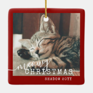 2 Foto: Two Cats Meowy Kerstmis Rustic Red Keramisch Ornament