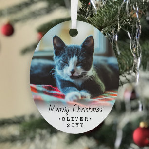 2 Foto van elke tekstmoowy kerstkat Eenvoudig scri Metalen Ornament
