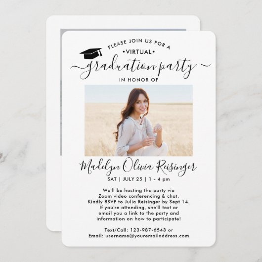 2 Foto Virtueel Graduation Party Modern Script Kaart (Voorkant / Achterkant)