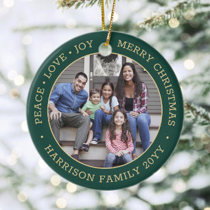 2 Foto Vrede Liefde Vreugde Vrolijk Kerstmis Groen Keramisch Ornament