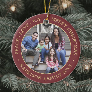 2 Foto Vrede Liefde Vreugde Vrolijk Kerstmis Rood  Keramisch Ornament