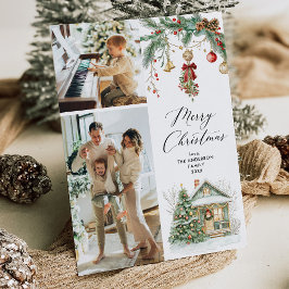 2 Foto Vrolijk Kerstfeest Winter Greenery Foliage Feestdagenkaart