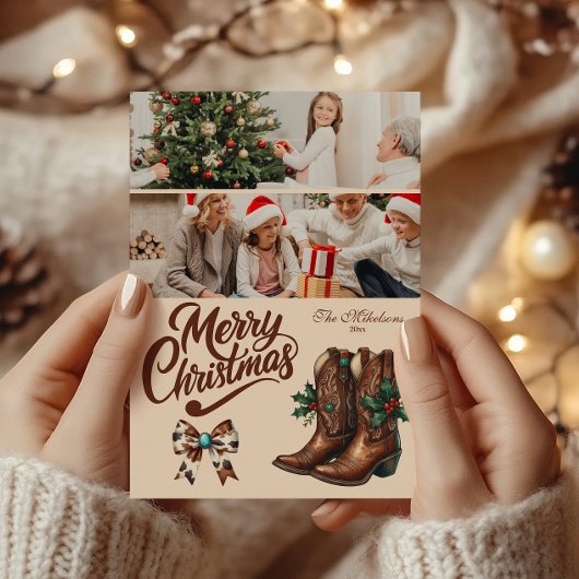 2 Foto Western Bow & Boots Kerst Feestdagenkaart